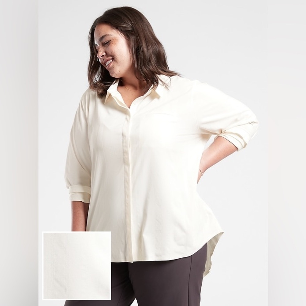 Athleta Urbanite Textured Top Button Down Long Sleeve